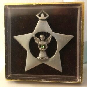 Pewter Star with Virgo Birthstone Engraved Angel Cabochon Ornament Italy